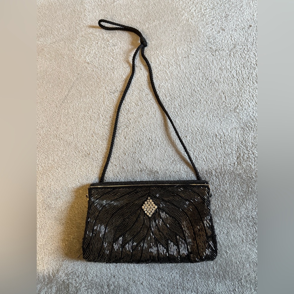 Vintage Marlene Gaines Elegant Black Beaded Evening Bag